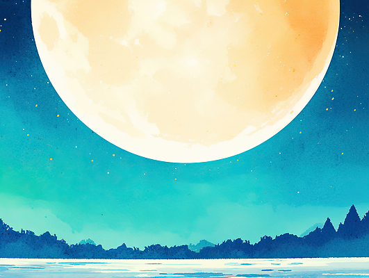 JPG 별 호수 하늘색 야경 일러스트 자연 밤하늘 풍경 물 반사 평화 고요 보름달 대기 달빛 그림 뷰티풀 국내일러스트 AI일러스트 AI콘텐츠 자연요소 컨셉 하늘 파란색 달 야간 생태계 파일형식 풍경_경치