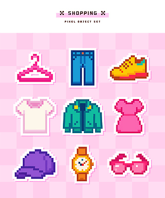 모자 디자인 옷 원피스 패션 안경 시계 컬러 신발 티셔츠 일러스트 장신구 쇼핑 세트 청바지 이미지 아이템 픽셀 스타일 국내일러스트 AI파일 잡화 셔츠 바지 파일형식 벡터
