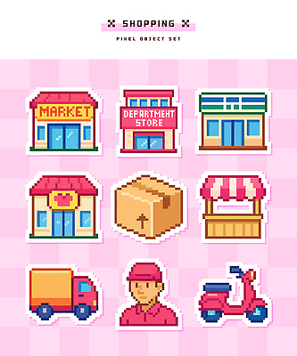 디자인 일러스트 쇼핑 상점 트럭 스쿠터 시장 소비 상품 고객 배송 오브젝트 상업 백화점 픽셀 국내일러스트 AI파일 자동차 오토바이 파일형식 벡터