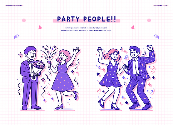 여자 남자 음악 꽃다발 일러스트 모션 여러명 캐주얼 파티 축제 기쁨 모임 축하 춤 시간 화려 분위기 즐거움 소셜 연회 국내일러스트 AI파일 옷 꽃 감정 다수 컨셉 문화예술 사람 이벤트 잔치 파일형식 벡터