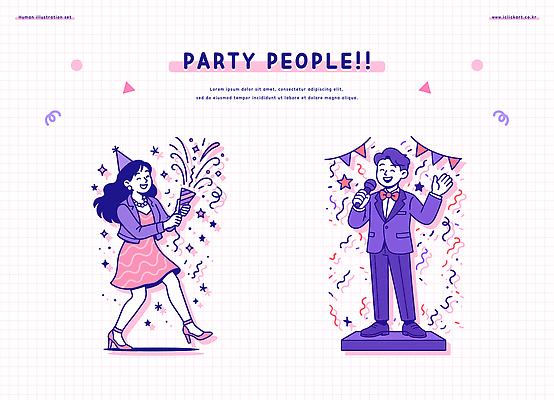 여자 남자 음악 일러스트 노래 장식 파티 축제 기쁨 축하 화려 분위기 마이크 즐거움 퍼포먼스 국내일러스트 AI파일 감정 음향기기 컨셉 문화예술 사람 이벤트 파일형식 벡터