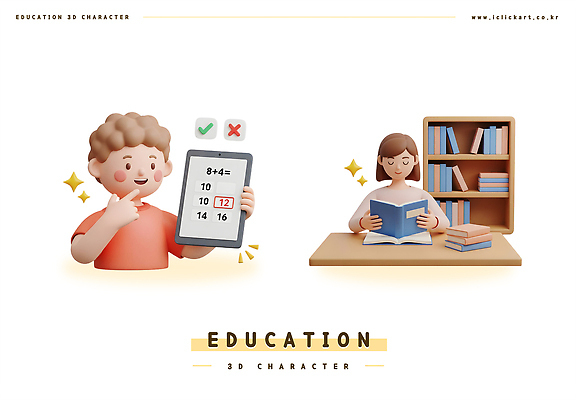 PSD 편집이미지 여학생 교육 어린이 남학생 교실 상상 3D캐릭터 책 학습 태블릿 독서 교양 수학 문제풀이 편집3D 캐릭터 학생 여자 남자 교과목 학교 사람 전자제품 스마트기기 3D 파일형식
