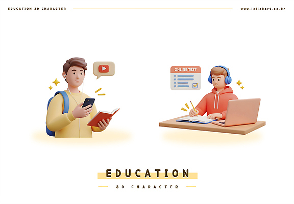 PSD 편집이미지 학생 교육 3D캐릭터 기술 실험 책 스마트폰 컴퓨터 집중 학습자료 소통 온라인강의 편집3D 캐릭터 컨셉 전자제품 핸드폰 스마트기기 3D 강의 교육자료 파일형식 언택트