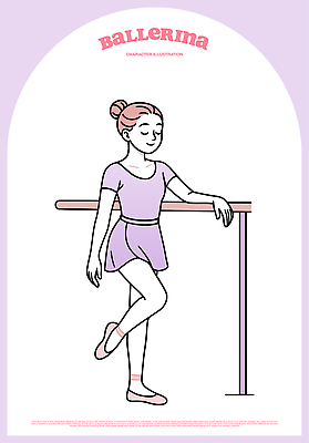 디자인 여자 감정 여유 예술 분홍색 포즈 일러스트 미소 치마 운동 보라색 춤 바 우아함 발레 발레리나 토슈즈 발레바 연습실 국내일러스트 AI파일 컬러 신발 컨셉 하의 문화예술 표정 건강 사람 파일형식 벡터