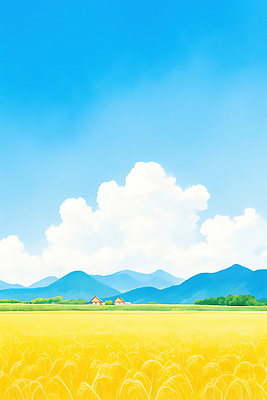 JPG 나무 구름 밭 농업 일러스트 자연 하늘 산 주택 밝음 풍경 초원 여름 파란색 평화 금색 농촌 시골 감성 국내일러스트 AI일러스트 AI콘텐츠 자연요소 식물 계절 산업 컬러 컨셉 건물 생태계 파일형식