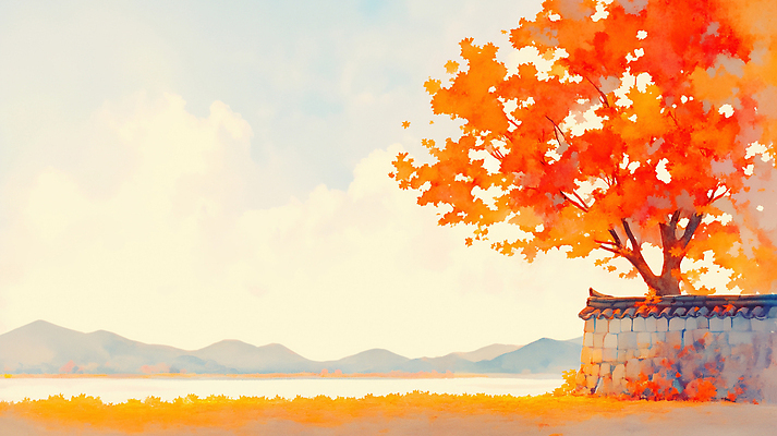 JPG 나무 계절 호수 여유 컬러 여행 단풍 일러스트 자연 하늘 날씨 산 풍경 평화 환경 가을 뷰티풀 국내일러스트 AI일러스트 AI콘텐츠 식물 감정 컨셉 잎 생태계 파일형식
