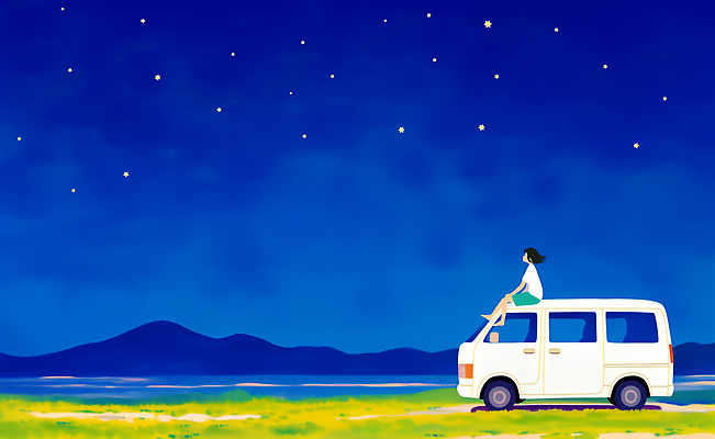 JPG 여자 바다 여행 야경 일러스트 자연 하늘 휴식 산 초원 평화 고요 꿈 차 그림 감성 사색 별빛 뷰티풀 여름밤 국내일러스트 AI일러스트 AI콘텐츠 별 음료 컨셉 생각 사람 여름 빛 야간 생태계 파일형식 풍경_경치