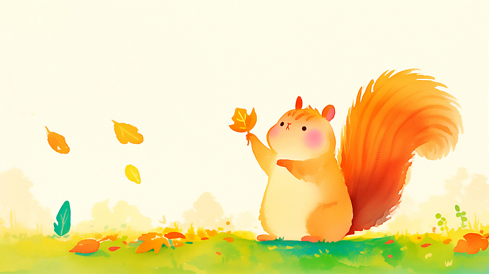 JPG 동물 행복 잎 일러스트 자연 나뭇잎 표정 잔디 햇빛 노란색 평화 귀여움 환경 가을 관찰 생태계 다람쥐 놀기 국내일러스트 AI일러스트 AI콘텐츠 식물 계절 감정 컬러 컨셉 모션 태양 설치류 파일형식