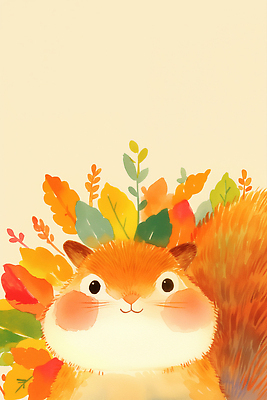 JPG 동물 계절 행복 감정 컬러 백그라운드 단풍 일러스트 자연 생명 따뜻함 미소 풍경 귀여움 가을 그림 다람쥐 조화 창작 국내일러스트 AI일러스트 AI콘텐츠 컨셉 잎 표정 설치류 생태계 파일형식