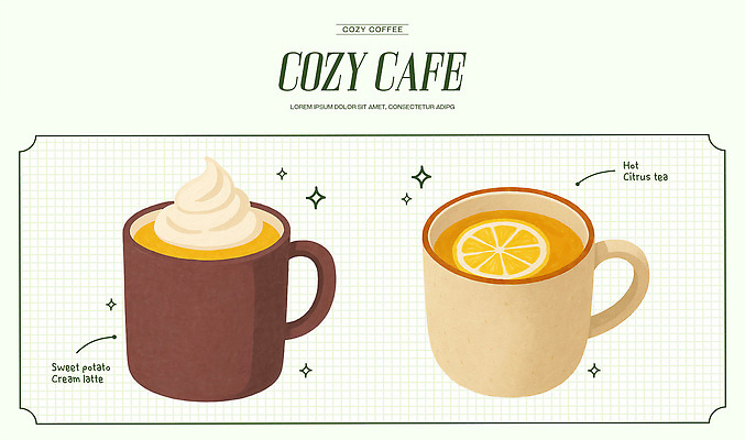 PSD 여유 커피 음료 겨울 일러스트 탁자 디저트 함께함 따뜻함 가을 차 맛 고객 따뜻한음료 국내일러스트 계절 감정 음식 가구 컨셉 파일형식
