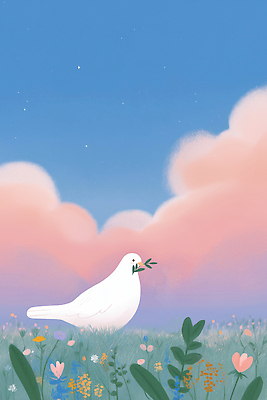 JPG 구름 꽃 예술 분홍색 일러스트 자연 하늘 생명 풍경 초원 일상 그래픽 파란색 평화 흰색 올리브 비둘기 부드러움 감성 국내일러스트 AI일러스트 AI콘텐츠 자연요소 식물 열매 컬러 컨셉 조류 라이프 감각 생태계 파일형식