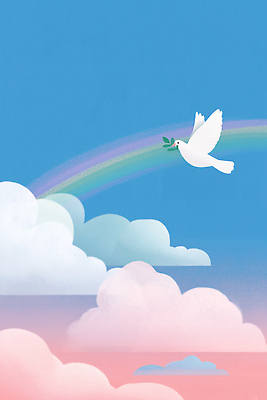 JPG 동물 구름 상징 컬러 무지개 일러스트 자연 조류 하늘 생명 풍경 평화 귀여움 정상 비둘기 조화 국내일러스트 AI일러스트 AI콘텐츠 자연요소 컨셉 생태계 파일형식