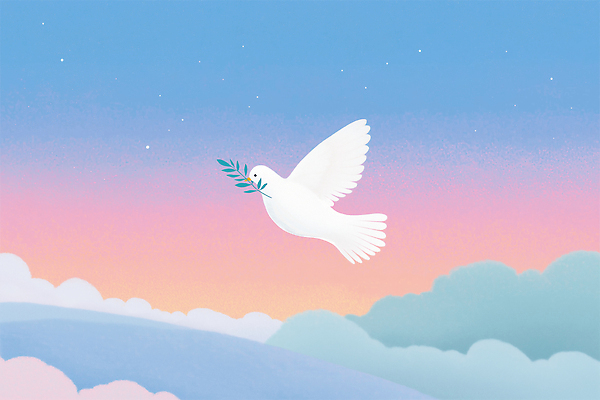 JPG 동물 구름 예술 상징 컬러 백그라운드 잎 일러스트 자연 하늘 생명 평화 희망 꿈 자유 비행 비둘기 조화 뷰티풀 국내일러스트 AI일러스트 AI콘텐츠 자연요소 식물 감정 컨셉 조류 생태계 파일형식