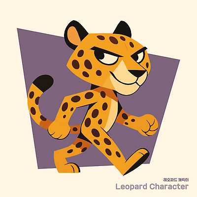 동물 캐릭터 디자인 예술 컬러 백그라운드 일러스트 웃음 걷기 귀여움 표현 자신감 즐거움 호기심 표범 생동감 특징 스타일 일러캐릭터 AI파일 감정 컨셉 포유류 모션 표정 파일형식 벡터