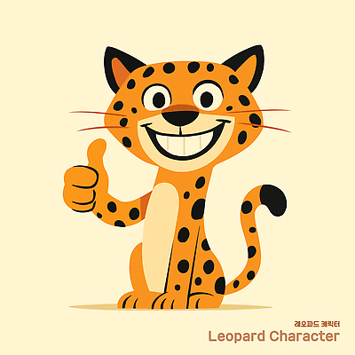 동물 캐릭터 디자인 컬러 포즈 일러스트 미소 그래픽 귀여움 활발 엄지손가락 표현 그림 개성 표범 생동감 일러캐릭터 AI파일 컨셉 포유류 손가락 표정 파일형식 벡터