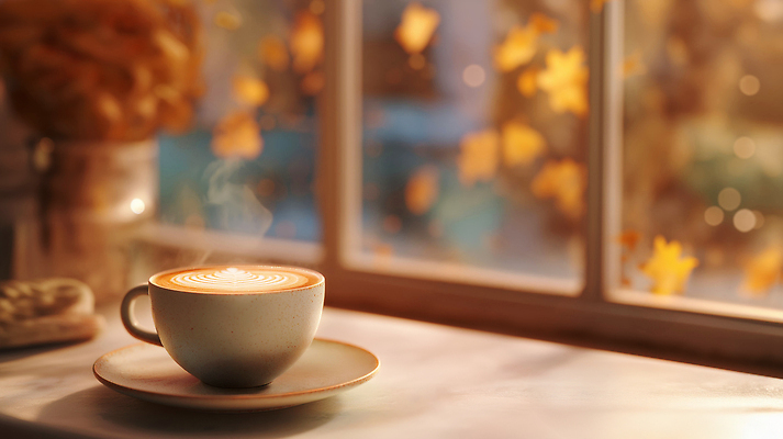 JPG 편집이미지 여유 커피 음료 자연 탁자 휴식 나뭇잎 따뜻함 풍경 가을 분위기 수증기 창가 카페라떼 편집실사 AI포토 AI콘텐츠 계절 감정 가구 컨셉 잎 창문 CG 생태계 라떼 파일형식