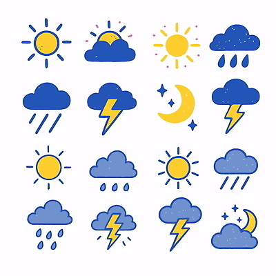 구름 아이콘 기호 디자인 날씨 태양 맑음 달 표현 변화 번개 비석 흐림 2D아이콘 AI파일 자연요소 문자 컨셉 파일형식 벡터