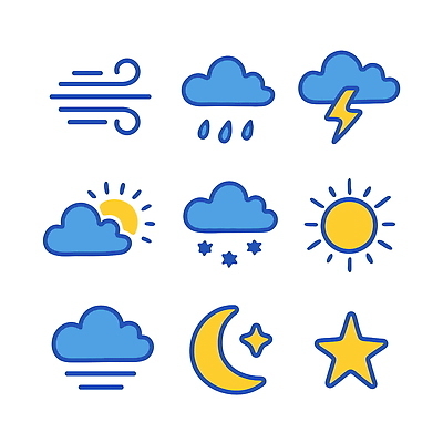 구름 아이콘 별 밤하늘 날씨 태양 일출 맑음 저녁 번개 비석 민속 흐림 2D아이콘 AI파일 자연요소 하늘 노을 야간 파일형식 벡터