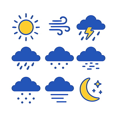 구름 아이콘 디자인 밤하늘 바람 날씨 맑음 안개 표현 변화 번개 비석 2D아이콘 AI파일 자연요소 컨셉 하늘 야간 파일형식 벡터