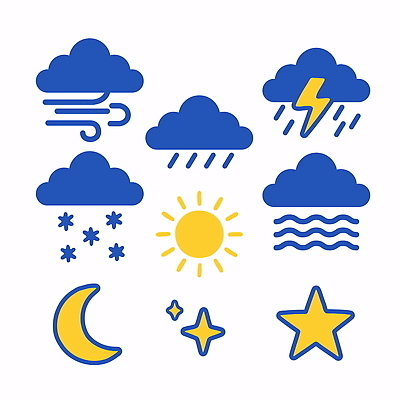 구름 아이콘 디자인 별 겨울 날씨 그래픽 햇빛 눈 수증기 번개 일기예보 비석 2D아이콘 AI파일 자연요소 계절 태양 파일형식 벡터