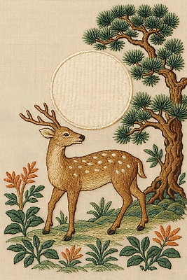 JPG 나무 식물 편집이미지 꽃 자연 사슴 바닥 풍경 초원 여름 태양 평화 달 자수 아기사슴 목가 이미지편집 AI포토 AI콘텐츠 자연요소 계절 새끼 컨셉 포유류 생태계 파일형식