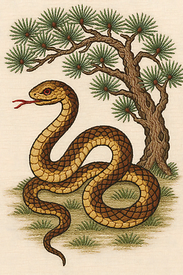 JPG 동물 편집이미지 자연 생물 소풍 환경 금색 침대 소나무 뱀 숲 그림 생태계 이미지편집 AI포토 AI콘텐츠 나무 컬러 가구 파충류 야외활동 파일형식