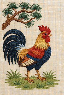 JPG 동물 편집이미지 전통 디자인 예술 자연 한국 장식 정원 소나무 닭 공예 한지 민속 자수 오색 이미지편집 AI포토 AI콘텐츠 나무 아시아 종이 조류 취미 생태계 파일형식