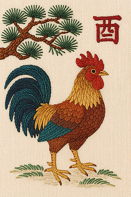 JPG 편집이미지 전통 디자인 예술 컬러 패턴 장식 소나무 자수 수공예 수탉 고풍 뷰티풀 색감 이미지편집 AI포토 AI콘텐츠 나무 무늬 닭 공예 수컷 파일형식