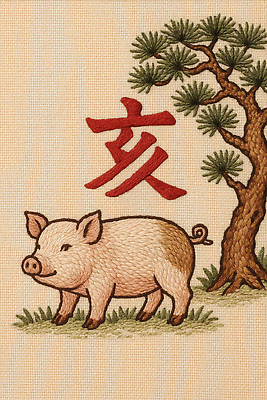 JPG 나무 동물 편집이미지 전통 디자인 꽃 문화 예술 자연 한국 풍경 전시 돼지 자수 이미지편집 AI포토 AI콘텐츠 식물 아시아 포유류 생태계 파일형식