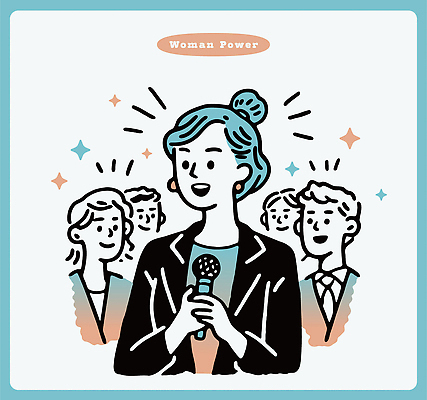 여자 일러스트 회의 커뮤니케이션 힘 군중 강의 동료 마이크 의견 소통 공감 리더쉽 영감 지원 국내일러스트 AI파일 음향기기 컨셉 비즈니스 관계 사람 파일형식 벡터