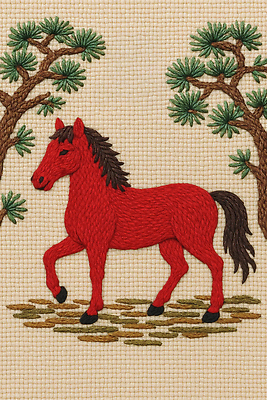 JPG 동물 편집이미지 디자인 예술 컬러 자연 풍경 장식 걷기 소나무 말_동물 자주색 수공예 이미지편집 AI포토 AI콘텐츠 나무 포유류 모션 공예 생태계 파일형식