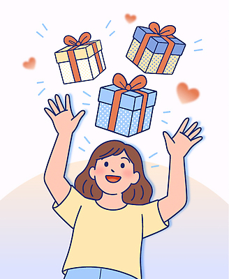 손 행복 감정 리본 상징 컬러 일러스트 모션 놀이 선물 사랑 소녀 공중 기쁨 축하 표현 포장지 즐거움 순간 환상 국내일러스트 AI파일 여자 어린이 컨셉 포장 신체부위 파일형식 벡터