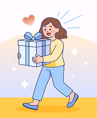 여자 기념일 행복 감정 리본 일러스트 포장 모션 선물 사랑 웃음 일상 상자 걷기 기쁨 축하 표현 즐거움 소원 국내일러스트 AI파일 카드프레임 컨셉 프레임 표정 사람 이벤트 라이프 파일형식 벡터