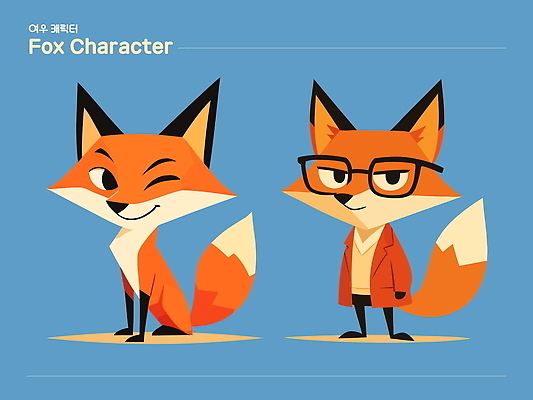 동물 캐릭터 디자인 예술 컬러 일러스트 표정 친구 귀여움 만남 표현 즐거움 여우 재치 상상력 소프트웨어 창의성 스타일 일러캐릭터 AI파일 감정 컨셉 포유류 관계 파일형식 벡터