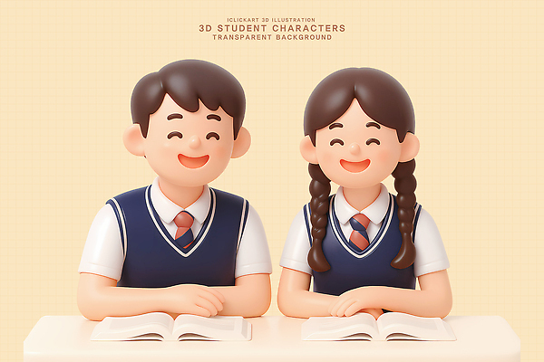 PSD 편집이미지 캐릭터 학생 디자인 교복 어린이 탁자 스튜디오 함께함 웃음 책 친구 학습 3D 편집3D 옷 교육 가구 컨셉 관계 표정 사람 디지털합성 파일형식