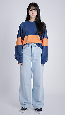 JPG 편집이미지 옷 여자 패션 컬러 스튜디오 일상 캐주얼 유행 청바지 편안함 모던 긴팔티셔츠 룩 의료성형뷰티 스타일 편집실사 AI포토 AI인물포토 AI콘텐츠 티셔츠 바지 사람 라이프 감각 CG 파일형식