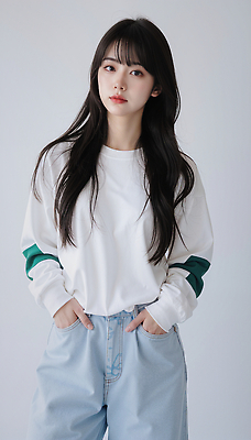 JPG 편집이미지 긴머리 옷 여자 패션 포즈 미소 화장 카메라 촬영 청바지 의료성형뷰티 스타일 외모 편집실사 AI포토 AI인물포토 AI콘텐츠 헤어스타일 바지 표정 사람 전자제품 뷰티 CG 파일형식