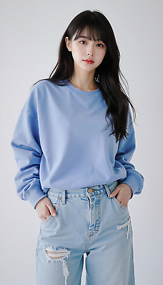 JPG 편집이미지 여자 패션 포즈 미소 일상 캐주얼 파란색 유행 청바지 자신감 의료성형뷰티 스타일 편집실사 AI포토 AI인물포토 AI콘텐츠 옷 감정 컬러 바지 표정 사람 라이프 CG 파일형식