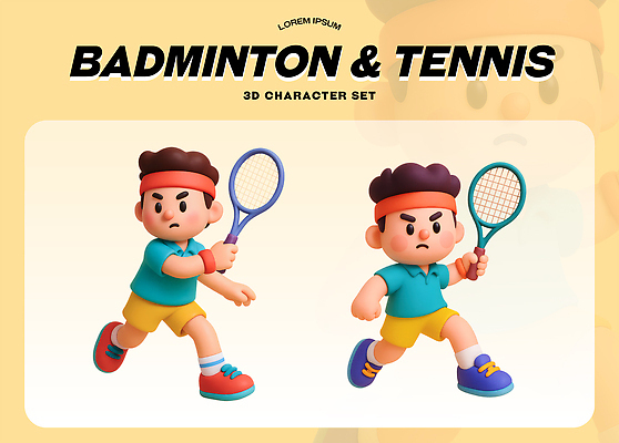 PSD 편집이미지 캐릭터 디자인 어린이 스포츠 모션 놀이 운동복 세트 운동 3D 귀여움 경쟁 테니스 배드민턴 활기 편집3D 옷 컨셉 건강 사람 구기 디지털합성 파일형식