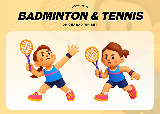 PSD 편집이미지 캐릭터 스포츠 포즈 모션 운동 3D 경쟁 테니스 게임 즐거움 배드민턴 액션 편집3D 감정 컨셉 놀이 건강 구기 디지털합성 파일형식