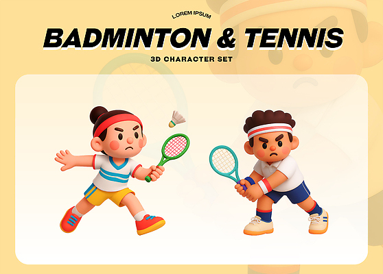 PSD 편집이미지 캐릭터 어린이 스포츠 모션 놀이 협력 소녀 경기 소년 운동 경쟁 테니스 게임 즐거움 배드민턴 편집3D 여자 남자 감정 컨셉 건강 사람 3D 구기 파일형식