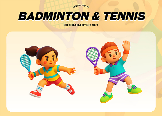 PSD 편집이미지 캐릭터 어린이 스포츠 포즈 모션 경기 여름 친구 운동복 운동 3D 테니스 게임 즐거움 배드민턴 편집3D 옷 계절 감정 관계 놀이 건강 사람 구기 디지털합성 파일형식