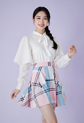 JPG 모델 편집이미지 옷 패션 포즈 미소 여름 치마 사진촬영 봄 오브젝트 블라우스 체크무늬 패션쇼 의료성형뷰티 스타일 편집실사 AI포토 AI인물포토 AI콘텐츠 계절 상의 무늬 하의 표정 촬영 CG 쇼 파일형식