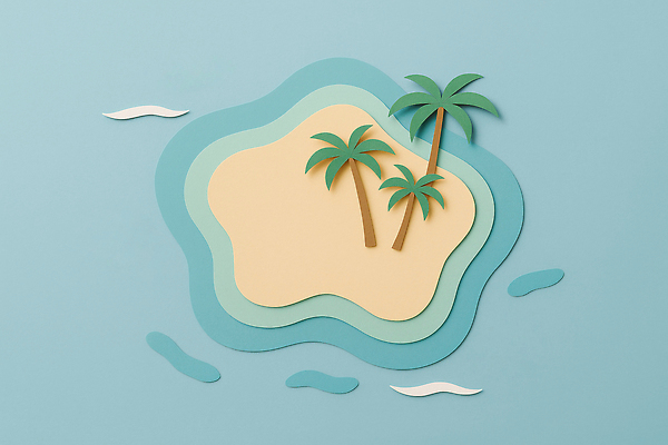 JPG 편집이미지 디자인 예술 파도 바다 컬러 섬 자연 장식 야자수 종이공예 그림 청록색 수공예 편집실사 AI포토 AI콘텐츠 나무 공예 CG 생태계 파일형식