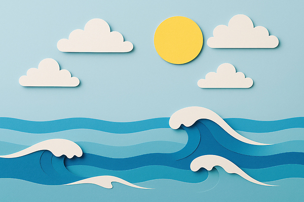 JPG 구름 편집이미지 물결 예술 바다 컬러 자연 하늘 풍경 여름 파란색 태양 페이퍼아트 편집실사 AI포토 AI콘텐츠 자연요소 계절 CG 생태계 파일형식