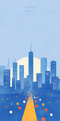 PSD 건축 일러스트 휴식 조명 거리 밝음 풍경 여름 평화 환경 고층빌딩 도시 저녁 달빛 모던 조화 빌딩숲 국내일러스트 계절 컨셉 빌딩 달 야간 파일형식