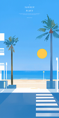 PSD 여유 바다 여행 일러스트 자연 휴식 풍경 해변 건물 여름 파란색 야자수 햇빛 선탠 해수욕 주말 밝은색 풍경화 국내일러스트 나무 건축물 계절 감정 컬러 컨셉 휴가 태양 그림 생태계 파일형식
