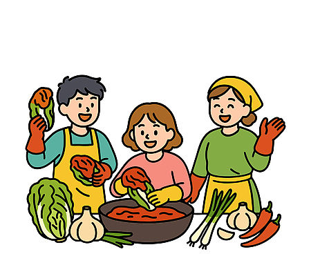 전통 음식 채소 일러스트 재료 가족 고추 김치 한국 함께함 마늘 요리 주방 즐거움 배추 준비 손질 대파 친목 국내일러스트 AI파일 감정 아시아 한식 컨셉 관계 파 파일형식 벡터