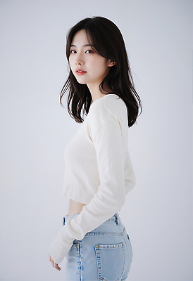 JPG 모델 편집이미지 옷 여자 패션 포즈 표정 미소 촬영 흰색 청바지 뷰티풀 의료성형뷰티 스타일 편집실사 AI포토 AI인물포토 AI콘텐츠 컬러 바지 사람 CG 파일형식