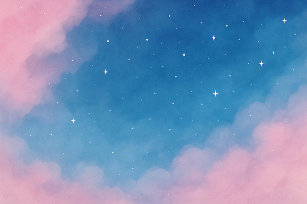JPG 구름 감정 별 여유 예술 분홍색 컬러 일러스트 자연 하늘 미술 풍경 반짝임 평화 야간 편안함 부드러움 화사함 뷰티풀 국내일러스트 AI일러스트 AI콘텐츠 자연요소 컨셉 모션 문화예술 감각 생태계 파일형식